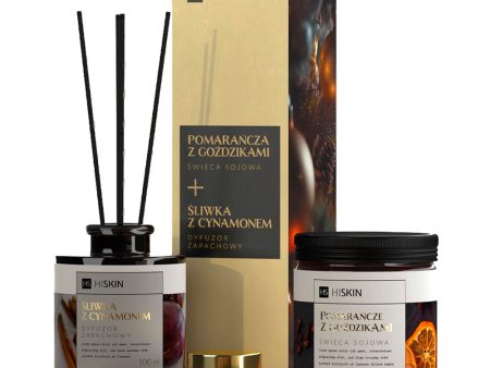 Zestaw dyfuzor zapachowy Śliwka z Cynamonem 100ml + świeca sojowa Pomarańcza z Goździkami 100ml Fashion